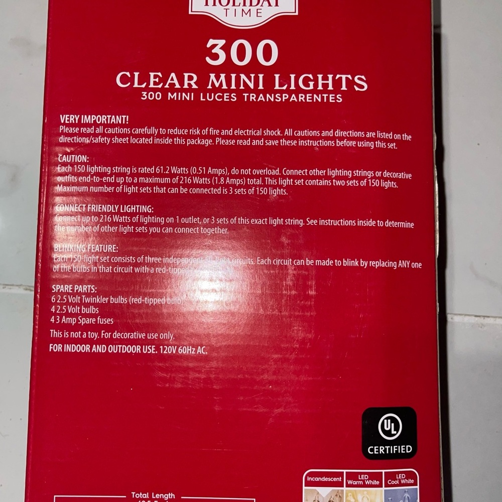 300 Clear Christmas String Lights 62.5 Ft Incandescent Bulb Mini Lights - Picture 8 of 9